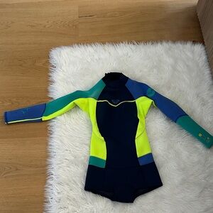 Womens Roxy Neon Yellow, Navy & Teal Long-Sleeve Half Wetsuit 2.2